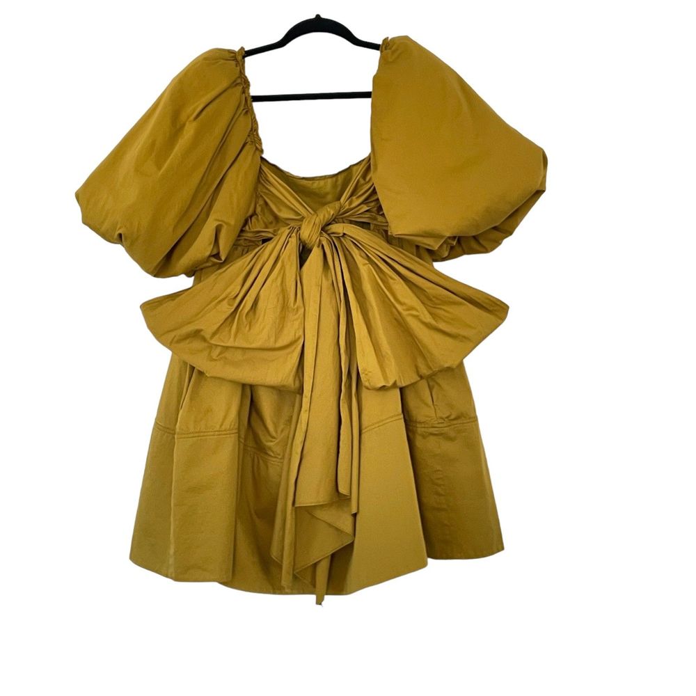 Aje Casabianca Puff Sleeve Bow Mini Dress Olive Green Smock Size AU 10 US 6 - Picture 5 of 16